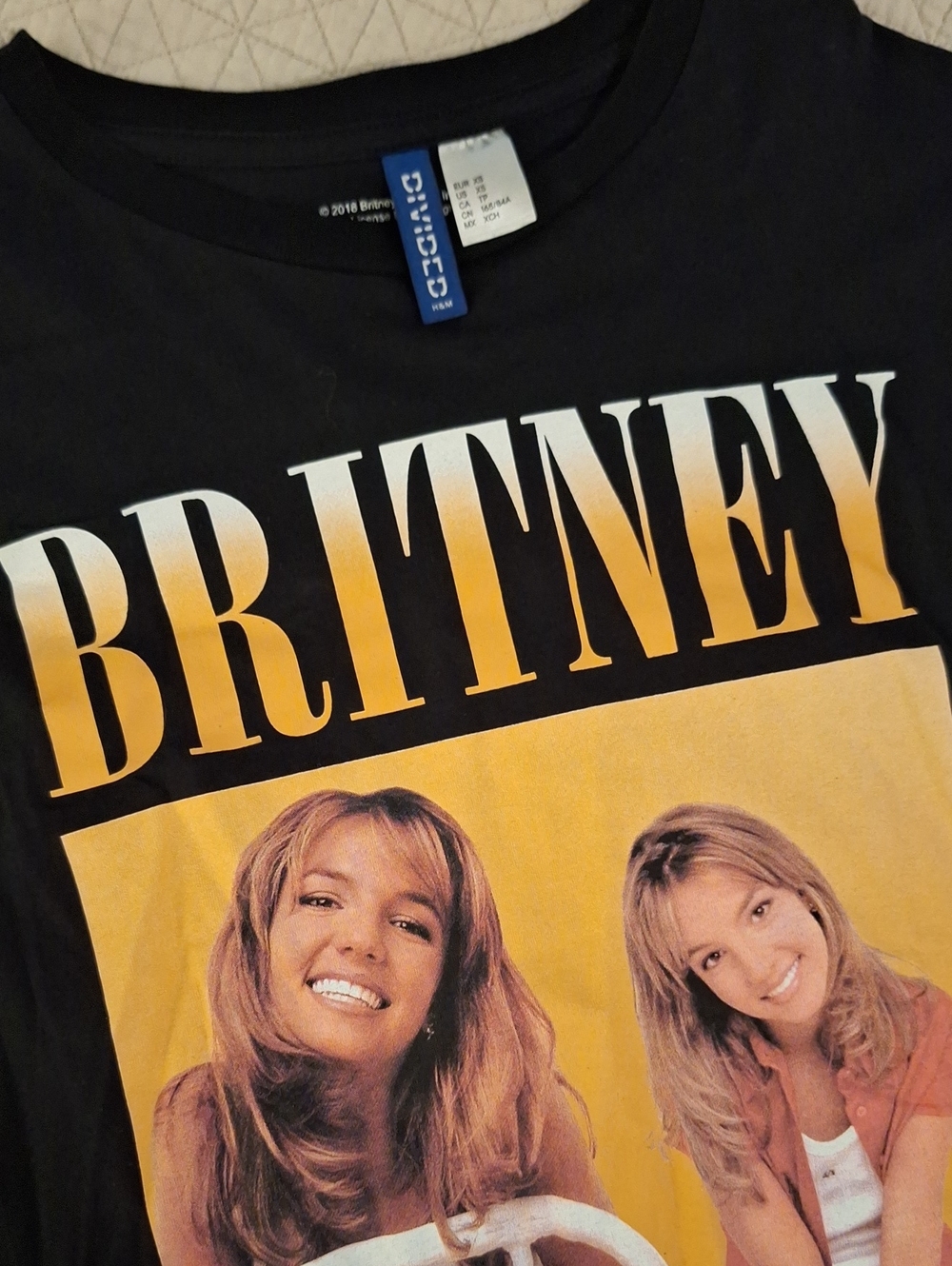 Black  Graphic Tee with Yellow Print - Britney Spears Design 2018